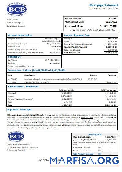 Realistic Burundi Credit Bank of Bujumbura bank mortgage statement scr example